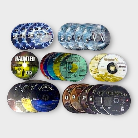 PC Game Lot 25 Discs Elder Scrolls‎ Schizm Atlantis Prey Flight Untested - Picture 1 of 10